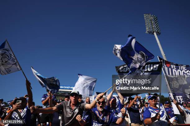 Bulldogs fans show their support during the round three NRL match between Canterbury Bulldogs and Wests Tigers at Belmore Sports Ground on March 19,...