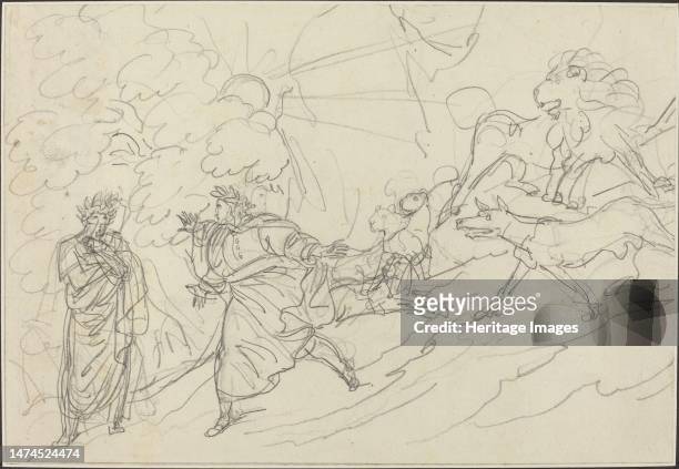 Dante Flees the Wild Beasts and Meets Virgil, 1824. Creator: Bartolomeo Pinelli.