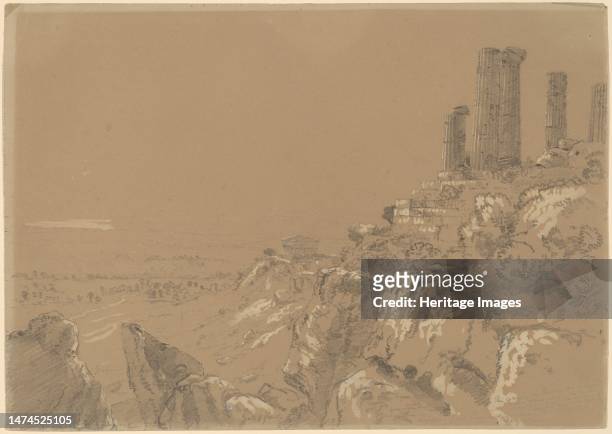 Temples of Juno, Lucina, and Concordia - Agrigentum, Sicily, 1842. Creator: Thomas Cole.