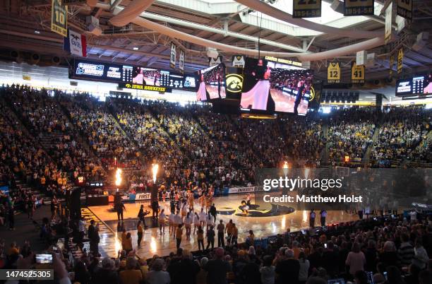 Starters are introduced before the match-up between the Iowa Hawkeyes and the Southeastern Louisiana Lady Lions in the first half during the first...