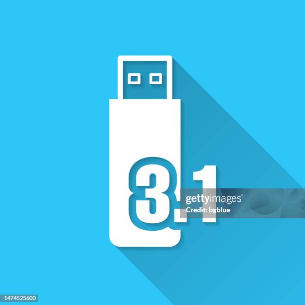 usb 3.1 flash drive. icon on blue background - flat design with long shadow - three levels stock illustrations