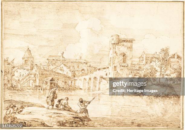 Fortified Village along a River, 1727/1729. Creator: Marco Ricci.