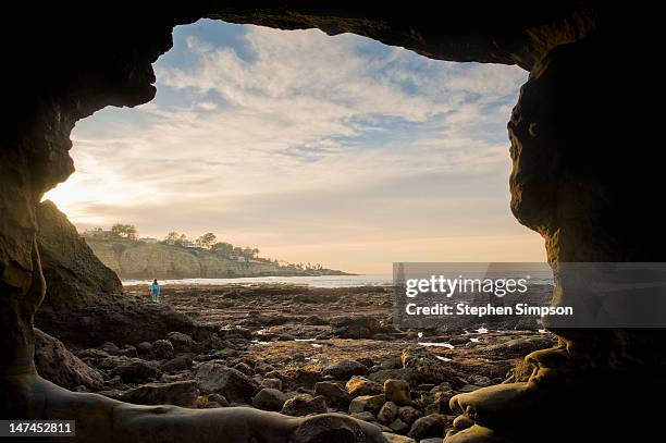 sea cave view of tide pools, low tide - la jolla stock-fotos und bilder