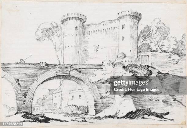 Stone Bridge and the Fortified Entrance to a Town, 1744/1750. Creator: Joseph-Marie Vien the Elder.