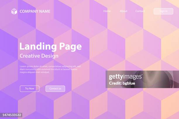 landing page template - abstract geometric background with pink cubes - trendy 3d background - lavender stock illustrations