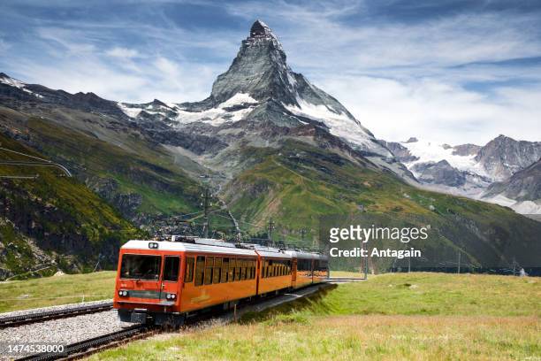gornergrat train and matterhorn - matterhorn stock pictures, royalty-free photos & images