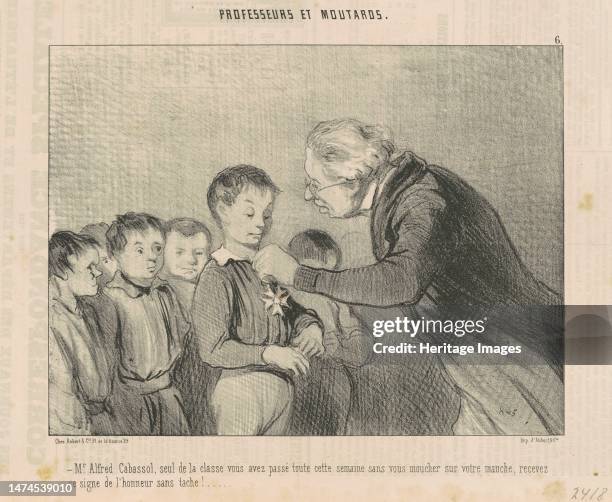 Mr. Alfred Cabassol ... Recevez ce signe de l'honneur ..., 19th century. Teachers and boys. The only one in the class to have got through the week...