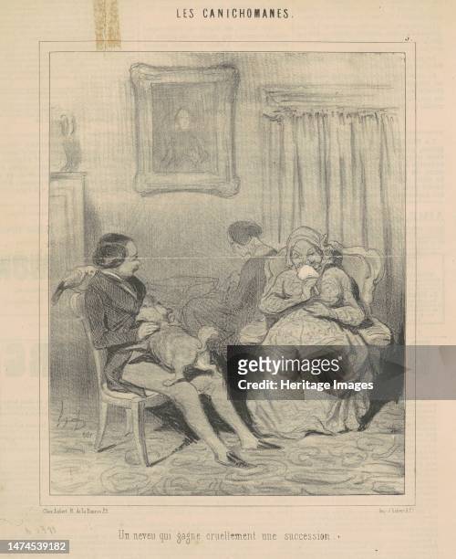 Un neveu qui gagne cruellement une succession, 19th century. Lapdog-owners. A nephew who inherits an estate in a cruel way. Creator: Honore Daumier.