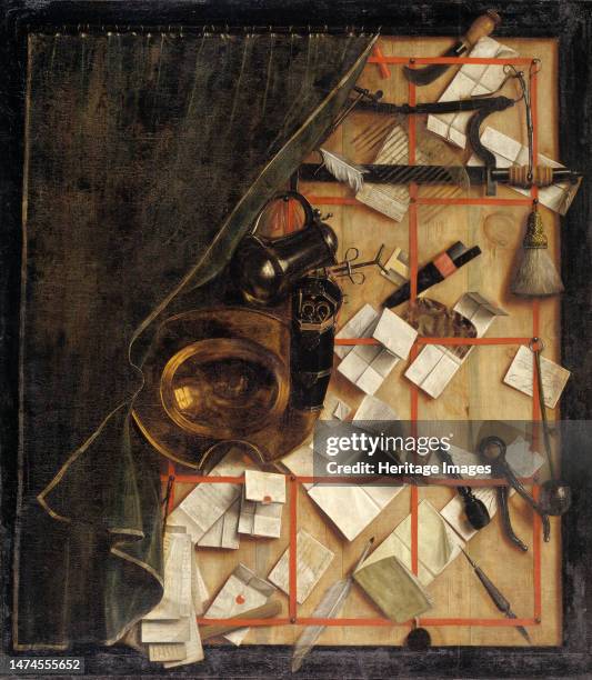 Trompe l'oeil - Letter Rack with a Barber-Surgeon's Instruments, 1668. Creator: Cornelis Norbertus Gysbrechts.