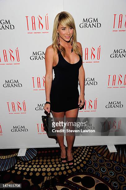 Former Playboy model Sara Underwood arrives at the Tabu Ultra Lounge at the MGM Grand Hotel/Casino on June 29, 2012 in Las Vegas, Nevada.
