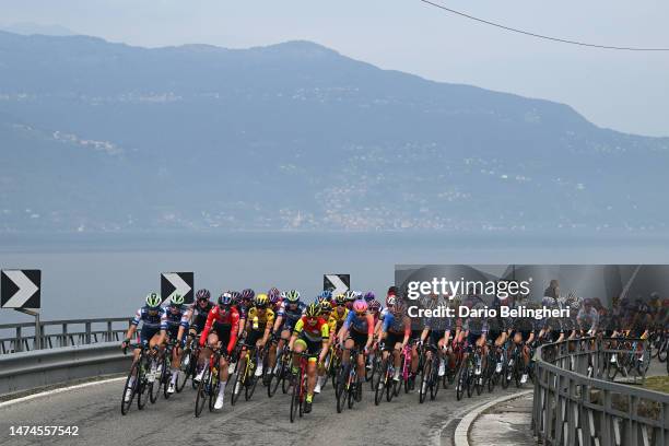 Mireia Benito of Spain and Team AG Insurance - Soudal Quick-Step, Riejanne Markus of The Netherlands and Team Jumbo-Visma and a general view of the...