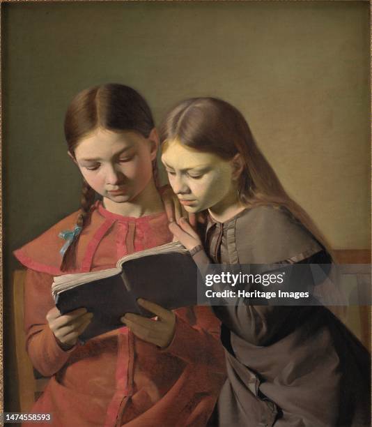 The Artist's Sisters Signe and Henriette Reading a Bookg, 1826. Creator: Constantin Hansen.