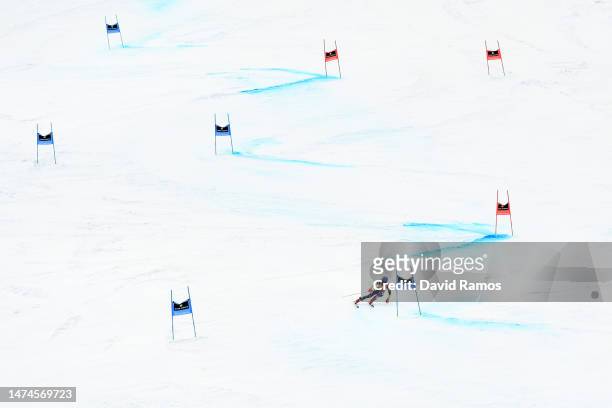 Mikaela Shiffrin of United States competes in her second run of Women's Giant Slalom at the Audi FIS Alpine Ski World Cup Finals on March 19, 2023 in...