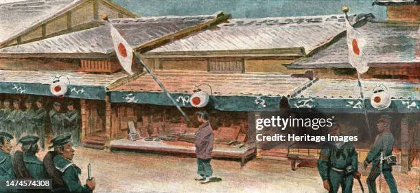 ''The Manoeuvres of the Japanese Army before His Majesty the Mikado; A Street in Nagoya', 1891. From "The Graphic. An Illustrated Weekly Newspaper",...