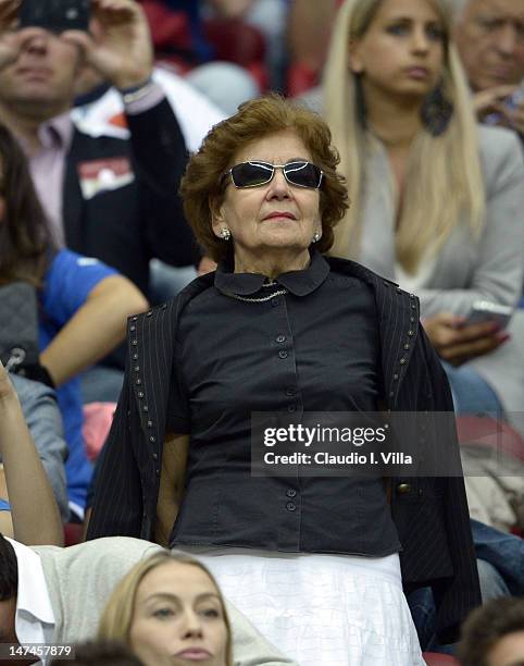 Silvia Balotelli, the adoptive mother of Mario Balotelli, looks on during the UEFA EURO 2012 semi final match between Germany and Italy at National...