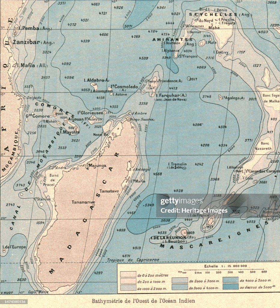 Bathymetrie De Louest De Locean Indien; Iles Africaines De La Mer Des Indes 191