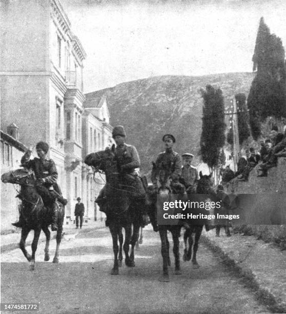 Avance Russe en Asie-Mineure; les premiers cavaliers russes a Trebizonde, le 15 avril, a 11 heures du matin', 1916. From "Collection de la Guerre IV....