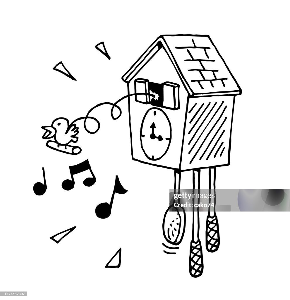 Cartoon Cuckoo Clock Sketch Illustration High-Res Vector Graphic ...