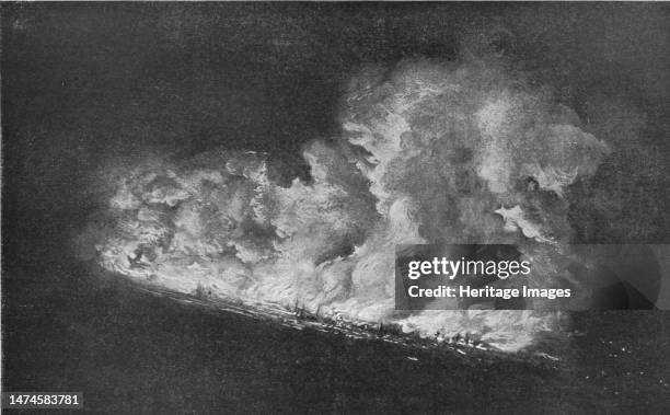 'Le Zeppelin Abattu; Dans la banlieue de Londres; L'incendie du "L21", abattu a Cuffley, pres de Londres, par le lieutenant-aviateur Robinson', 1916....