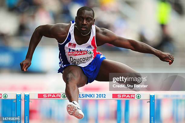 Ladji Doucoure of France competes in the Men's 110m Hurdles Heats during day four of the 21st European Athletics Championships at the Olympic Stadium...