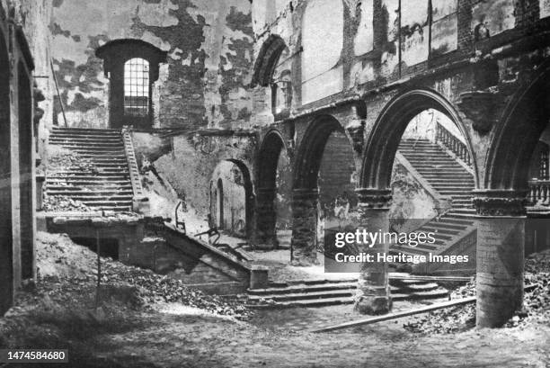 Louvain; les ruines du vestibule de la bibliotheque, ou perirent d'inestimables richesses intellectuelles', 1914. From "L'Album de la Guerre...