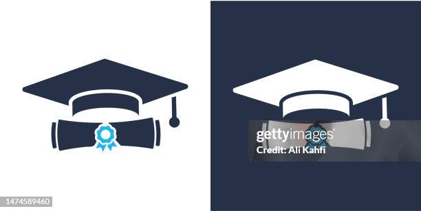 ilustrações, clipart, desenhos animados e ícones de ícone de formatura. ilustração vetorial de ícone sólido. para design de sites, logotipo, aplicativo, modelo, interface do usuário, etc. - chapéu de formatura