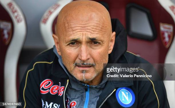 Luciano Spalletti, Head Coach of SSC Napoli, looks on during the Serie A match between Torino FC and SSC Napoli at Stadio Olimpico di Torino on March...