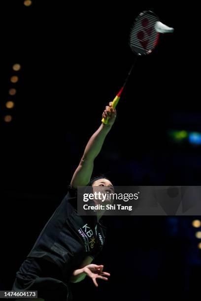 An Se Young of Korea competes in the Women's Single Final match against Chen Yufei of China on day six of the Yonex All England Badminton...