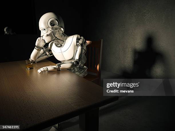 android with depression - robot stockfoto's en -beelden