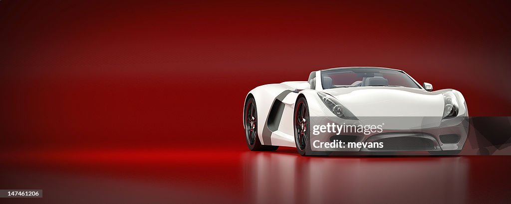 White Sports Car on a Red Background