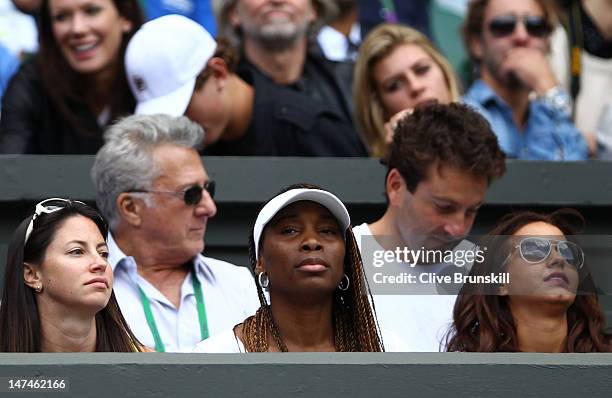 Tennis player Venus Williams , Actor Dustin Hoffman and tennis player Justin Gimelstob attend the Ladies' Singles third round match Serena Williams...