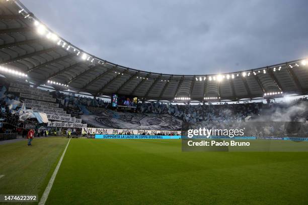 General view inside the stadium prior to the Serie A match between SS Lazio and AS Roma at Stadio Olimpico on March 19, 2023 in Rome, Italy.