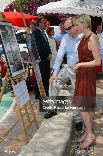 Prince Albert II of Monaco and Princess Charlene attend the annual Monaco Red Cross Pique-Nique at Jardins Princesse Antoinette on June 30, 2012 in...