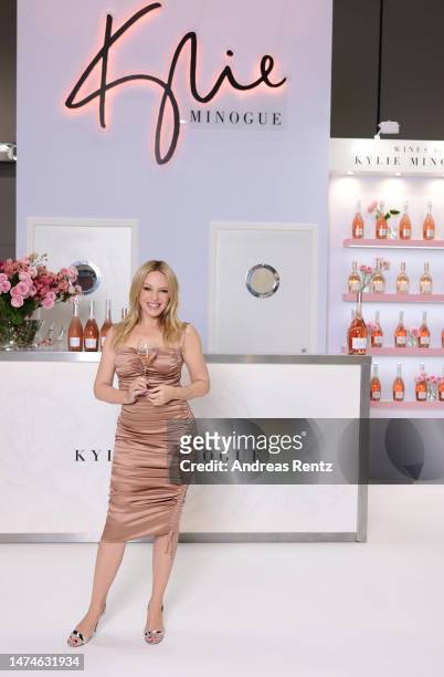 Kylie Minogue attends and showcases her award-winning wines at the world's biggest wine fair, ProWein on March 19, 2023 in Duesseldorf, Germany.