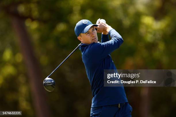 Jordan Spieth of the United States plays his shot from the first tee during the final round of the Valspar Championship at Innisbrook Resort and Golf...