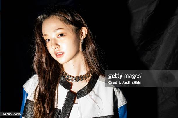 Model pose for the camera in the backstage during the BIG PARK show at Seoul Fashion Week AW 23 on March 19, 2023 in Seoul, South Korea.