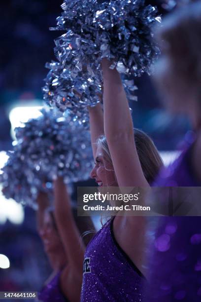 The Kansas State Wildcats cheerleaders perform prior to the start of the game Kentucky Wildcats in the second round of the NCAA Men's Basketball...