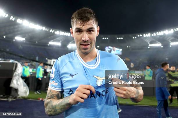Alessio Romagnoli of SS Lazio poses for a photo following the Serie A match between SS Lazio and AS Roma at Stadio Olimpico on March 19, 2023 in...