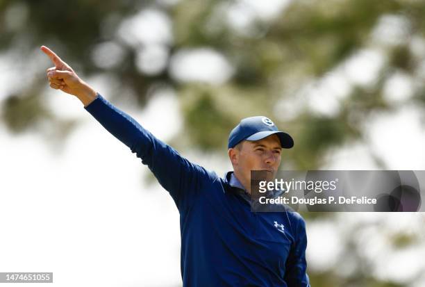 Jordan Spieth of the United States reacts to his shot from the sixth tee during the final round of the Valspar Championship at Innisbrook Resort and...