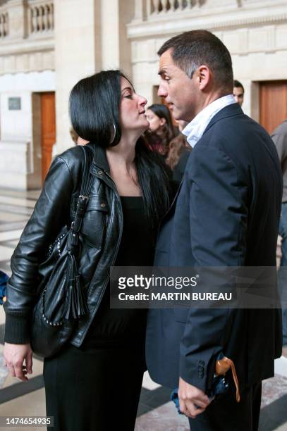 Stephanie Colonna , wife of Yvan Colonna, kisses Gilles Simeoni , one of Yvan Colonna's lawyers, as they arrive at the Paris' courthouse for the last...
