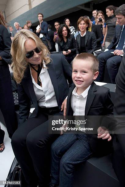 Sharon Stone attends the DIOR HOMME Menswear Spring / Summer 2013 show with her youngest son Quinn as part of Paris Fashion Week on June 30, 2012 in...