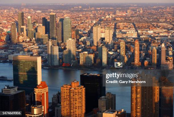 The view east to Long Island City, Queens seen from the 86th floor observation deck of the Empire State Building on March 18 in New York City.