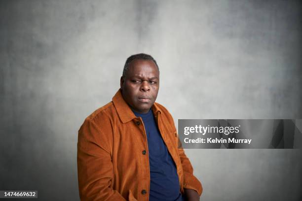 portrait of anxious senior man - fat black man stock-fotos und bilder