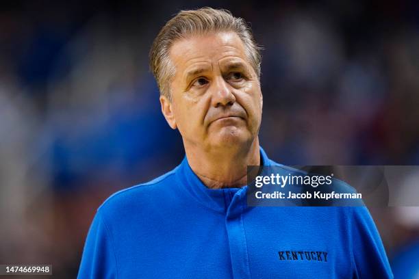 Head coach John Calipari of the Kentucky Wildcats reacts during the second half against the Kansas State Wildcats in the second round of the NCAA...