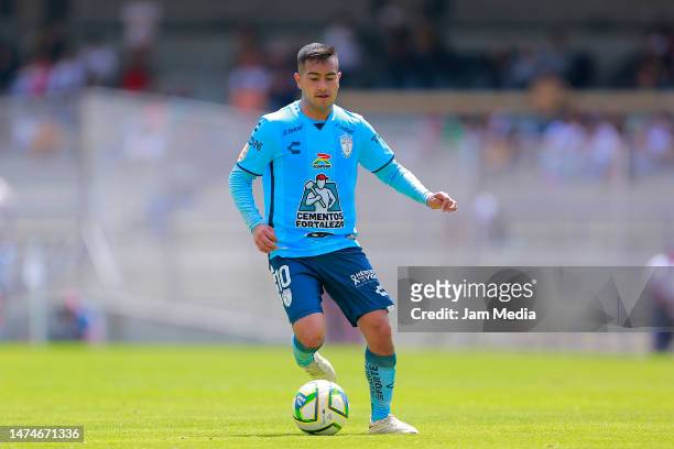 Erick Sanchez of Pachuca controls the ball during the 12th round match between Pumas UNAM and Pachuca as part of the Torneo Clausura 2023 Liga MX at...