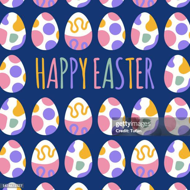 happy easter day - egg egg pattern and greeting card design - easter seamless pattern stock illustrations