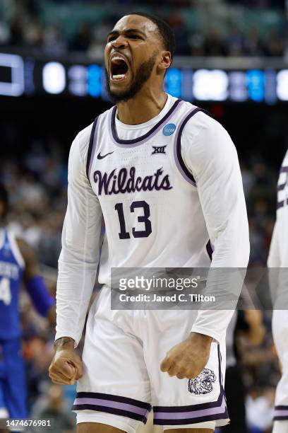 Desi Sills of the Kansas State Wildcats reacts during the second half against the Kentucky Wildcats in the second round of the NCAA Men's Basketball...