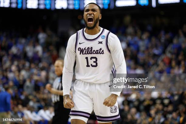 Desi Sills of the Kansas State Wildcats reacts during the second half against the Kentucky Wildcats in the second round of the NCAA Men's Basketball...