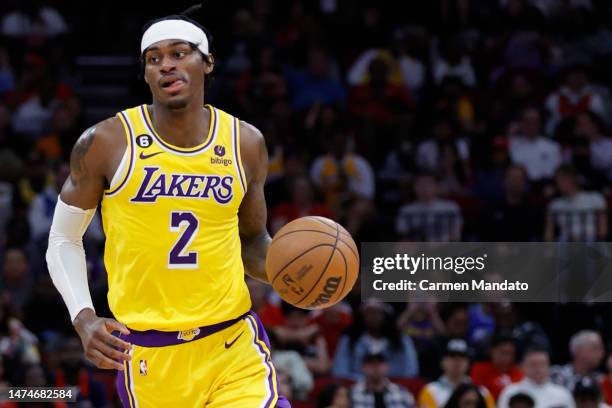 Jarred Vanderbilt of the Los Angeles Lakers in action against the Houston Rockets during the second half at Toyota Center on March 15, 2023 in...