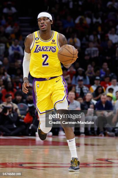 Jarred Vanderbilt of the Los Angeles Lakers in action against the Houston Rockets during the second half at Toyota Center on March 15, 2023 in...